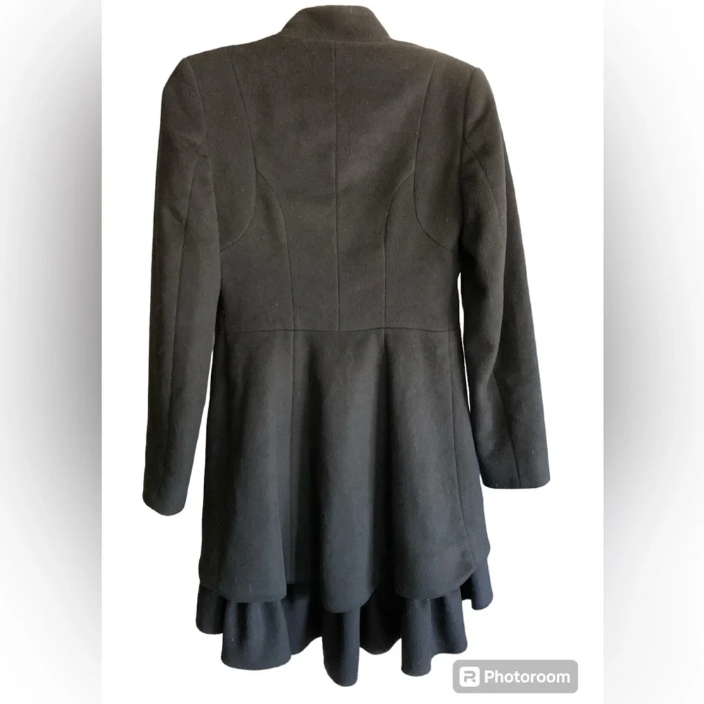 Ruffled Wool Black Pea Coat from MODA International